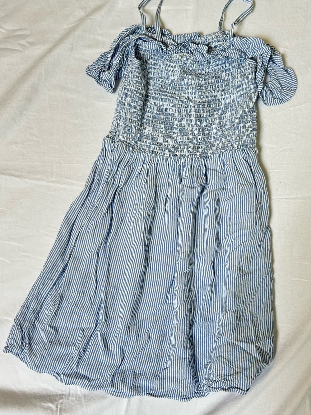 Girls Light Blue Pinstripe Sundress with Smocked Bodice